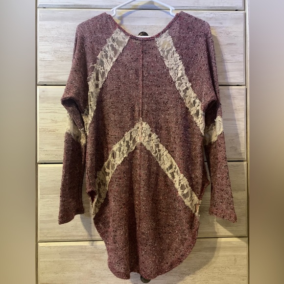 Anthropologie Distressed Long Sleeved Top; Pink, White Lace - Picture 2 of 5